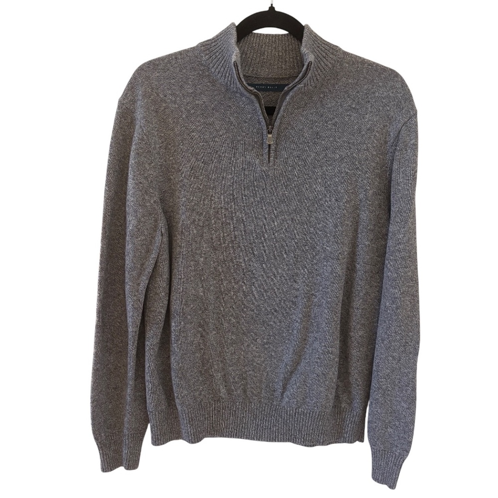 Perry Ellis Men’s Gray Quarter Zip Sweater Size Large L Knit Pullover Classic
